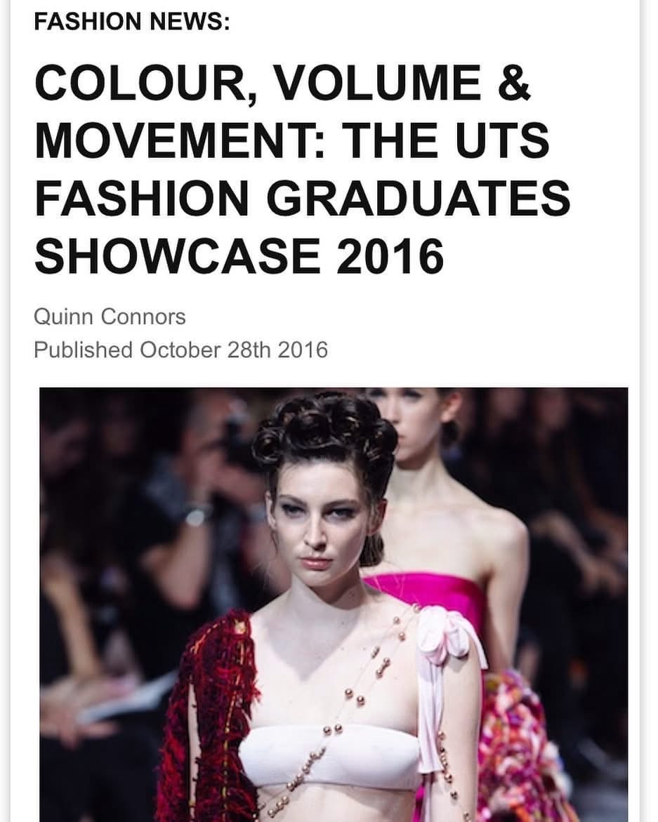 10 Magazine Australia article: Colour, Volume and Movement, the UTS Fashion Graduates Showcase 2016, showing a look from the collection on the runway