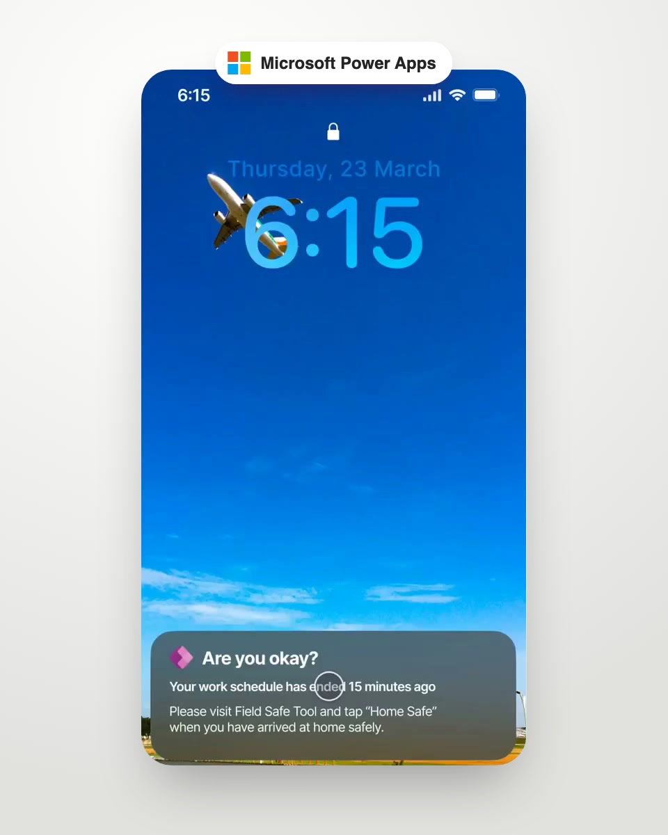 Field Safe lock-screen alert asking Are you okay?