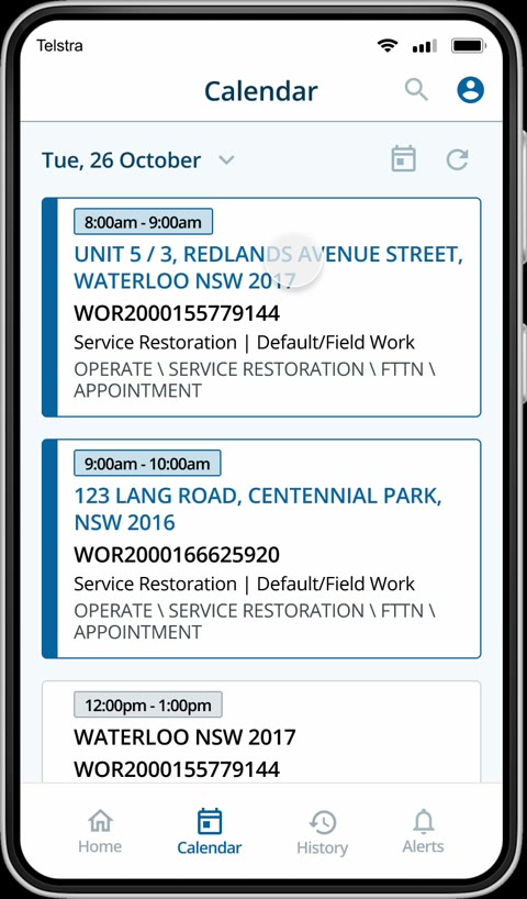 Calendar of the day's work orders