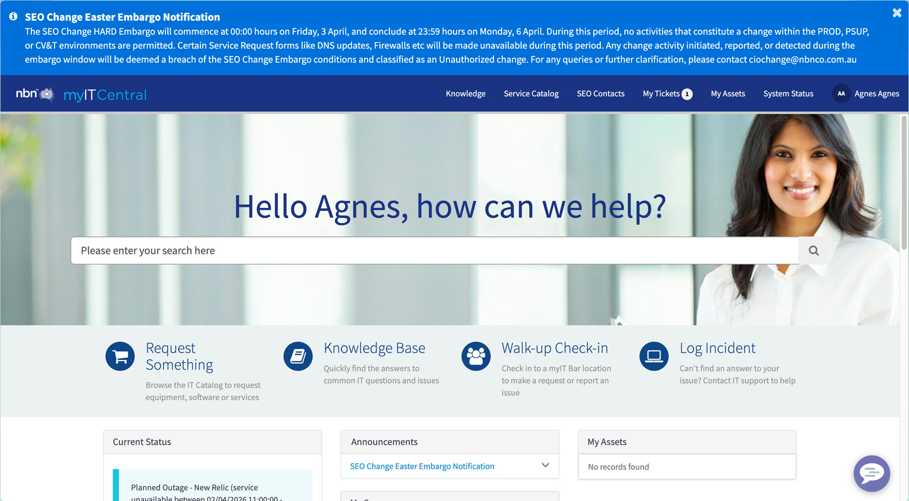 The old myIT Central homepage