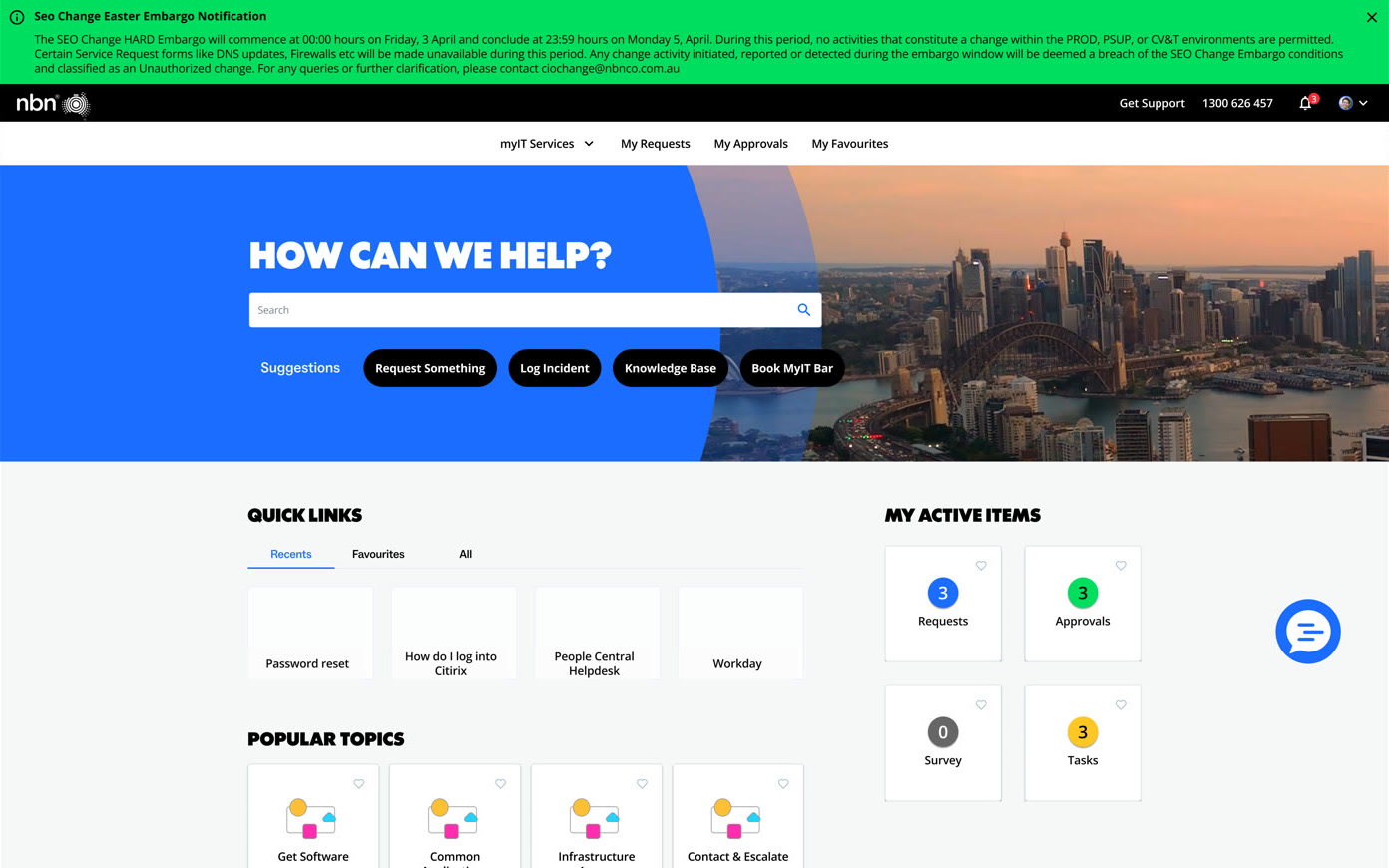 Design A: a simple homepage with counters for active items